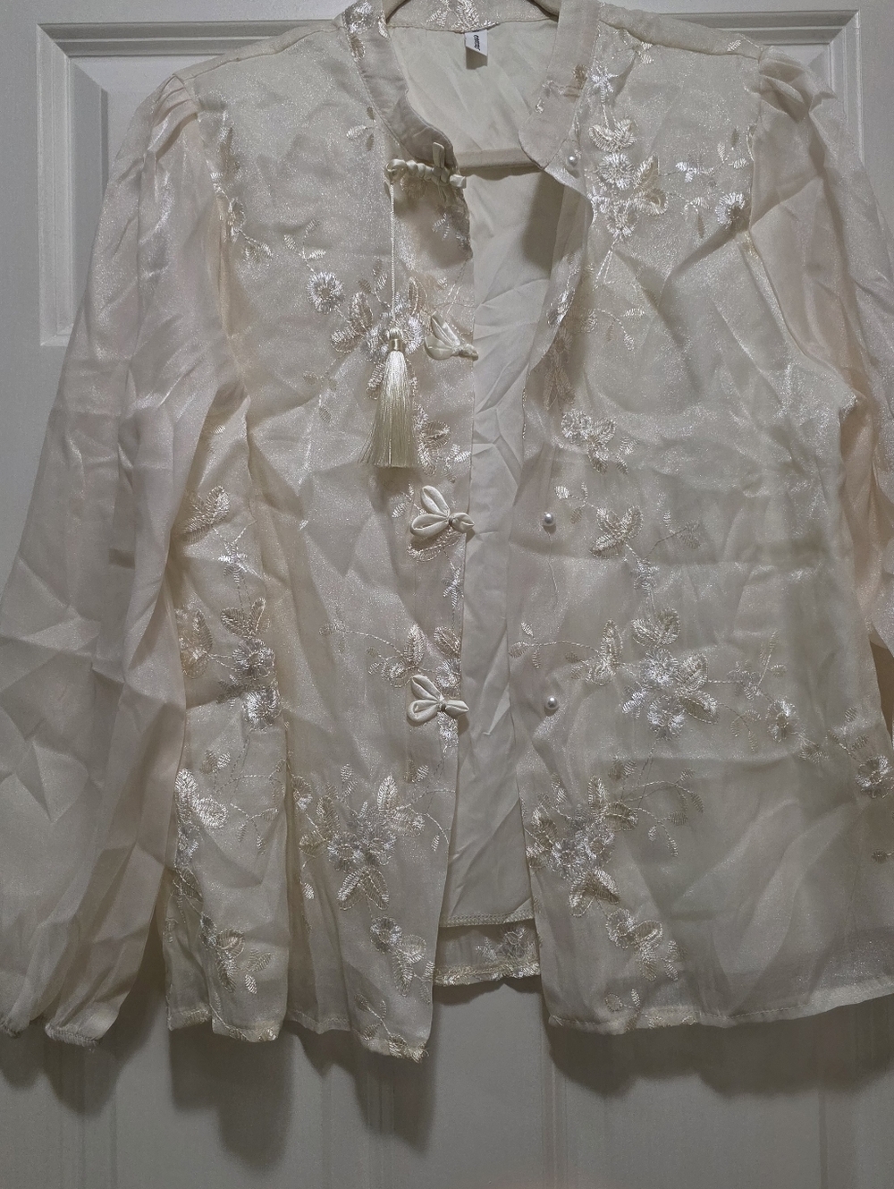 Sheer Embroidered Ivory Floral Blouse